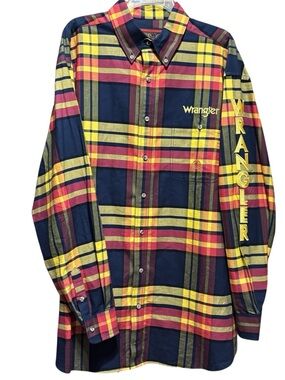 Wrangler Men's Cowboy Rodeo Western Button-Front Multi-color Plaid Shirt Size XL